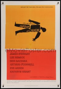 1z013 ANATOMY OF A MURDER linen style B 1sh 1959 Preminger, classic Saul Bass body silhouette art!