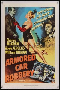1z016 ARMORED CAR ROBBERY linen 1sh 1950 art of Charles McGraw & sexy showgirl Adele Jergens!