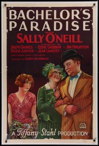 1z019 BACHELOR'S PARADISE linen 1sh 1928 art of Sally O'Neil, Eddie Gribbon & Sylvia Ashton, rare!