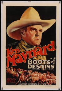 1z035 BOOTS OF DESTINY linen 1sh 1937 best close up western art of cowboy Ken Maynard, very rare!