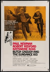1z045 BUTCH CASSIDY & THE SUNDANCE KID linen style B 1sh 1969 Paul Newman, Robert Redford, Ross!
