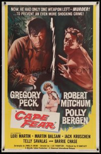 1z049 CAPE FEAR linen 1sh 1962 Gregory Peck, Robert Mitchum, Polly Bergen, classic film noir!