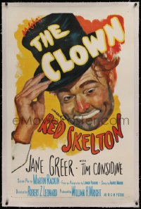 1z058 CLOWN linen 1sh 1953 great headshot portrait of Red Skelton in full make up tipping his hat!