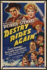 1z072 DESTRY RIDES AGAIN linen 1sh 1939 art of James Stewart, Marlene Dietrcih & top cast, rare!