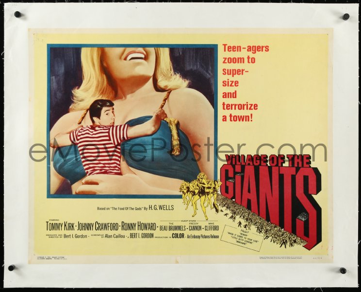 EMoviePoster S VILLAGE OF THE GIANTS Linen Sh Classic Image Of Boy In Gigantic