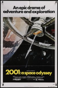 5j0820 2001: A SPACE ODYSSEY 1sh R1980 Stanley Kubrick, art of space wheel by Bob McCall!