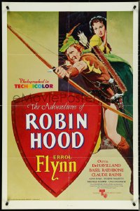 5j0824 ADVENTURES OF ROBIN HOOD 1sh R1976 Flynn as Robin Hood, De Havilland, different art!