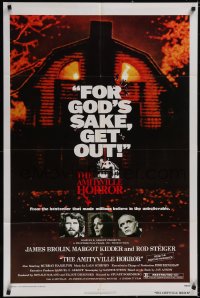 5j0835 AMITYVILLE HORROR 1sh 1979 Brolin, great image of haunted house, for God's sake get out!