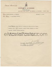5j0017 ADOLPHE MENJOU signed contract 1945 approving an ad for Schwinn Tandem Bicycles!