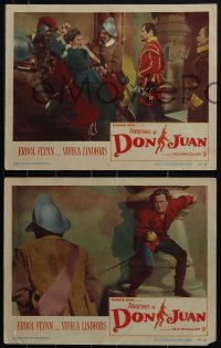 5j1620 ADVENTURES OF DON JUAN 3 LCs 1949 swashbuckling Flynn & Lindfors in a breathless adventure!