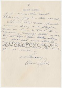 5j0035 ALAN LADD signed letter 1942 handwritten, thanking columnist for her rave review of him!