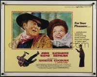 6g0489 ROOSTER COGBURN 1/2sh 1975 great art of John Wayne with eye patch & Katharine Hepburn!