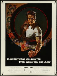 6w0146 EVERY WHICH WAY BUT LOOSE 30x40 1978 art of Clint Eastwood & Clyde the orangutan by Bob Peak!
