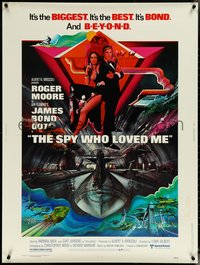 6w0149 SPY WHO LOVED ME 30x40 1977 great art of Roger Moore as James Bond by Bob Peak!