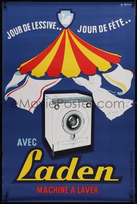 6w0129 LADEN MACHINE A LAVER 31x46 French advertising poster 1960s Molusson art, ultra rare!