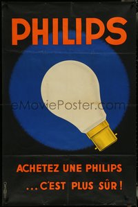 6w0131 PHILIPS 30x46 French advertising poster 1940s different art of lit light bulb, ultra rare!