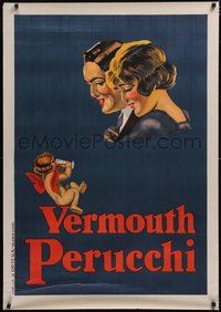 6w0132 VERMOUTH PERUCCHI 31x43 Spanish advertising poster 1926 art of couple & cherub drinking wine!
