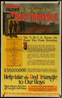 6w0125 YMCA AT THE SIGN OF THE RED TRIANGLE 24x38 WWI war poster 1917 dugout by John F. Butler, rare!
