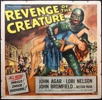 7a0239 REVENGE OF THE CREATURE linen 6sh 1955 art of the monster holding sexy girl by Reynold Brown!