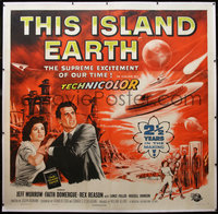 7a0240 THIS ISLAND EARTH linen 6sh 1955 great sci-fi art with top cast & mutant, ultra rare!