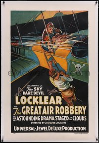 7a0630 GREAT AIR ROBBERY linen 1sh 1920 cool art of Sky Dare-Devil Locklear on plane, ultra rare!