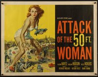 7a0190 ATTACK OF THE 50 FT WOMAN 1/2sh 1958 most classic art of enormous Allison Hayes over highway!