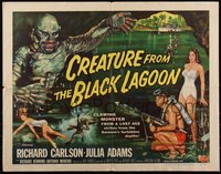 7a0192 CREATURE FROM THE BLACK LAGOON style B 1/2sh 1954 incredible art of monster over divers!