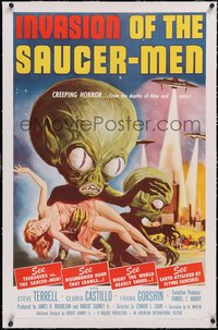 7a0663 INVASION OF THE SAUCER MEN linen 1sh 1957 classic Kallis art of cabbage head aliens & sexy girl