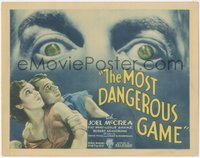 7a0062 MOST DANGEROUS GAME TC 1932 Leslie Banks' eyes loom over Joel McCrea & Fay Wray, ultra rare!