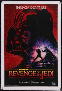 7a0768 RETURN OF THE JEDI linen dated teaser 1sh 1983 George Lucas' Revenge of the Jedi, Struzan art!