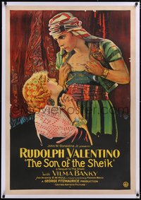 7a0797 SON OF THE SHEIK linen 1sh 1926 great art of Rudolph Valentino & Vilma Banky, ultra rare!