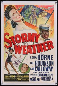 7a0807 STORMY WEATHER linen 1sh 1943 great art of sexy Lena Horne, Bojangles & Cab Calloway, rare!