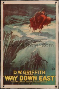 7a0853 WAY DOWN EAST linen 1sh 1920 D.W. Griffith, great art of Lillian Gish carried over ice floes!