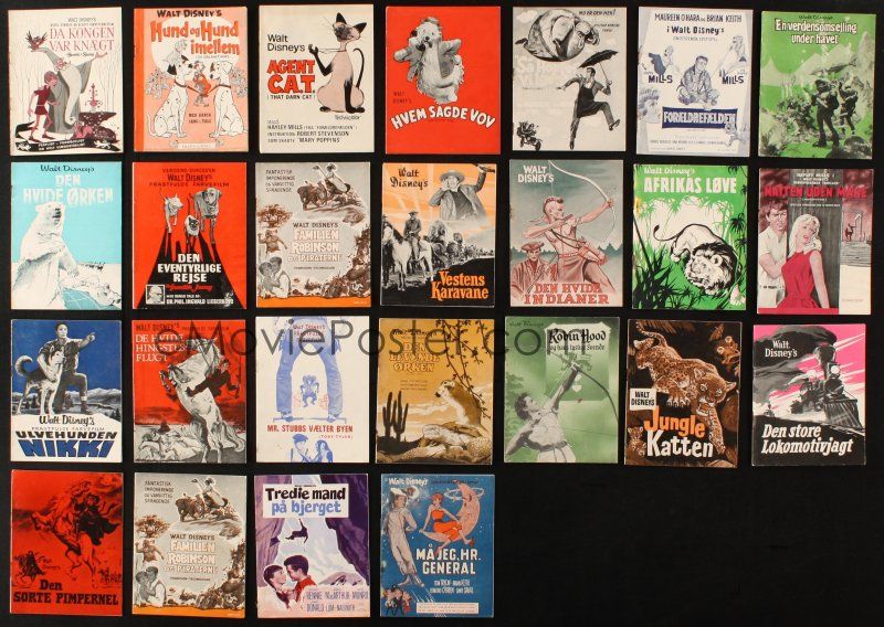 6f081 LOT OF 25 DANISH PROGRAMS FROM WALT DISNEY MOVIES '50s-70s