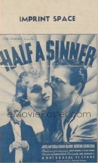 HALF A SINNER ('34) WC, regular