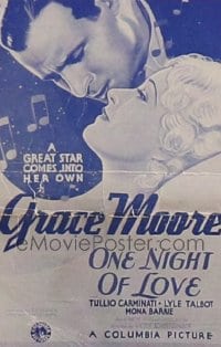 ONE NIGHT OF LOVE ('34) 1sh