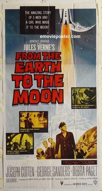 3231 FROM THE EARTH TO THE MOON three-sheet movie poster '58 Jules Verne