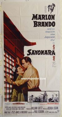 3260 SAYONARA three-sheet movie poster '57 Marlon Brando, Red Buttons