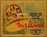 3443 FOUR WIVES half-sheet movie poster '39 Lane Sisters, Claude Rains
