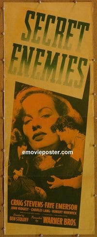 3357 SECRET ENEMIES insert movie poster '42 Craig Stevens, Faye Emerson