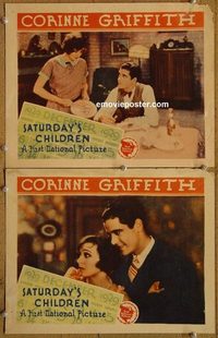 4485 SATURDAY'S CHILDREN 2 lobby cards '29 Griffith, Withers