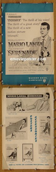 5109 SERENADE movie pressbook '56 Mario Lanza, Joan Fontaine