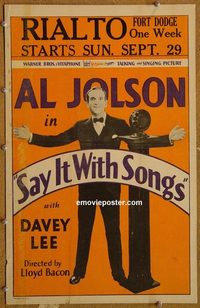 3134 SAY IT WITH SONGS window card '29 Al Jolson, Davey Lee