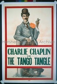 CHARLIE CHAPLIN 1sh 1910s great stone litho art of Charlie Chaplin smoking cigar, The Tango Tangle