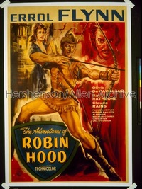 ADVENTURES OF ROBIN HOOD English 1sh R50s Errol Flynn, Olivia De Havilland, different!