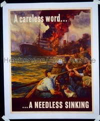 CARELESS WORD A NEEDLESS SINKING war poster '42