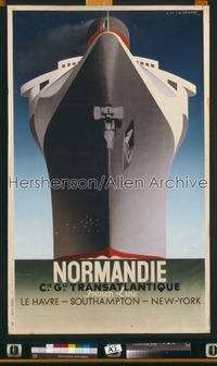 COMPAGNIE GENERALE TRANSATLANTIQUE French travel poster 1935 A.M. Cassandre art of SS Normandie!