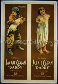 DADDY 1sh 1923 rare double insert with 2 images of Jackie Coogan as Toby Tyler!