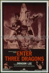 DRAGON ON FIRE 1sh R80s Dragon Lee & Bolo Yeung kung-fu action, Enter Three Dragons!