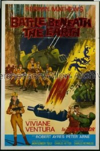 BATTLE BENEATH THE EARTH int'l 1sh '68 sci-fi art of Kerwin Mathews & sexy Viviane Ventura!